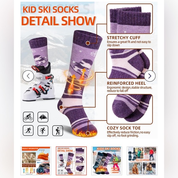 IBSPOT Pack of 3 Thick Ski Socks for Kids- Size 4-7 yrs - Picture 4 of 7
